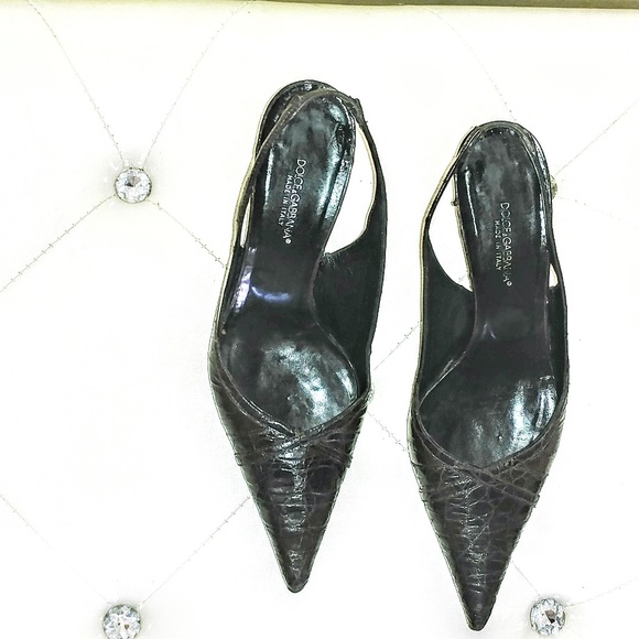 Dolce Gabbana croc  pointed toe kitten heels - Picture 2 of 7